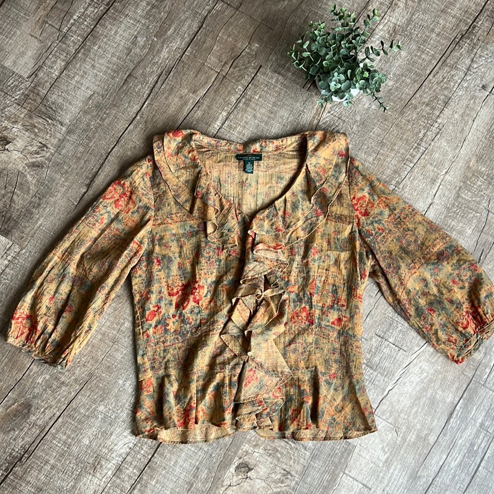 RALPH LAUREN 3/4 sleeve button up blouse size medium